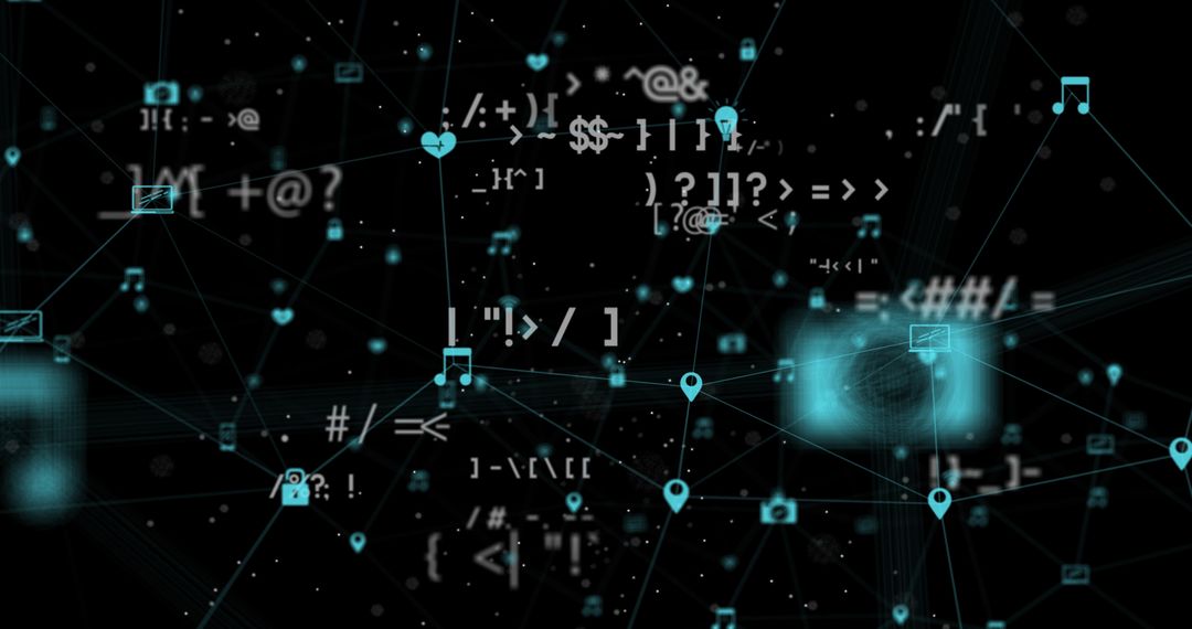 Digital Network Connecting Icons and Data Symbols