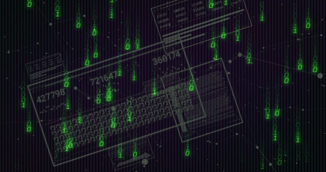 Futuristic Digital Keyboard in Cyberspace with Green Binary Code