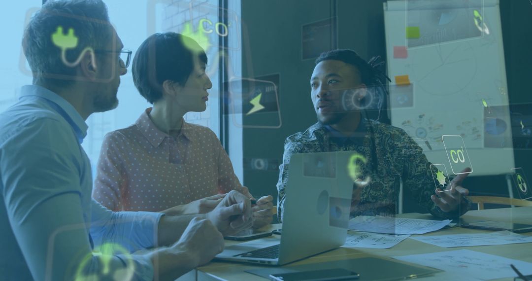 Professionals Discussing Energy Solutions with Digital Interface