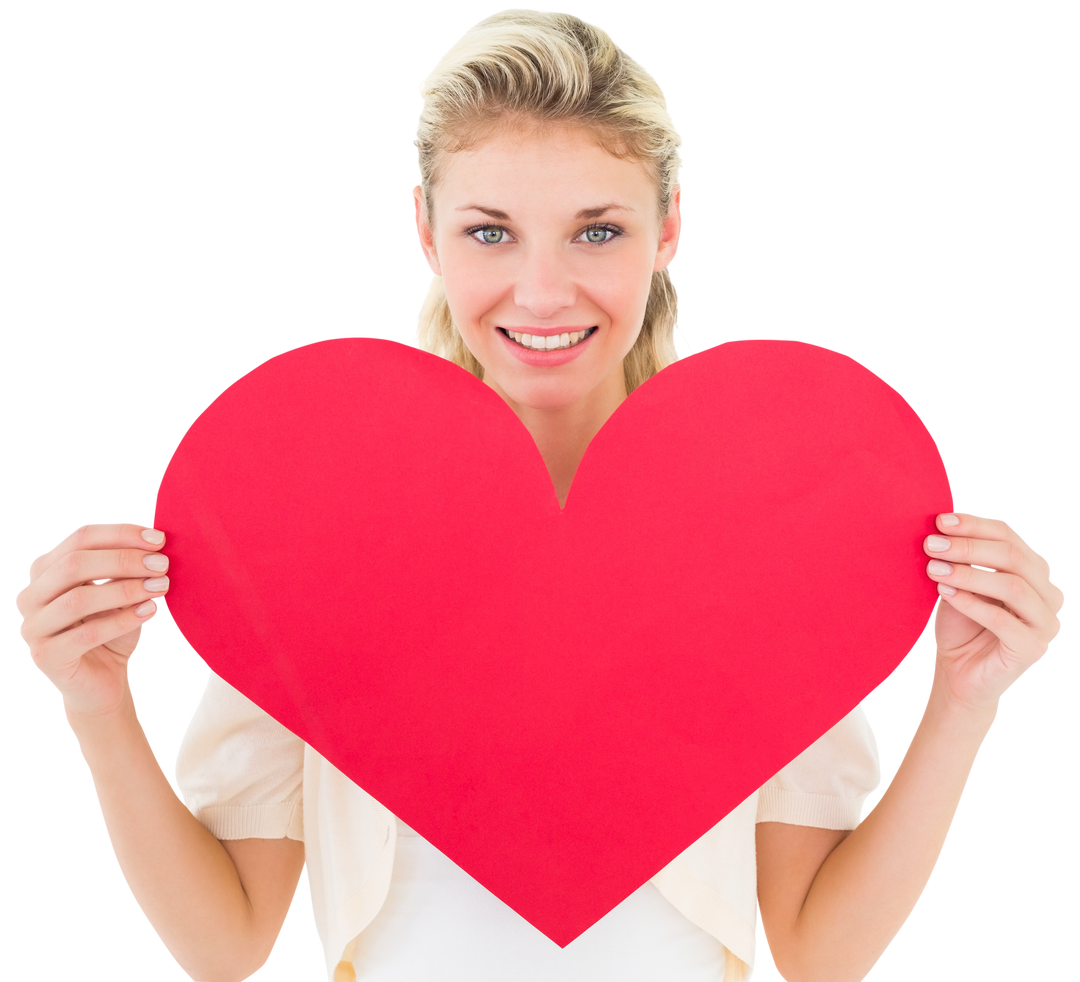 Attractive Blond Woman Holding Transparent Red Heart Cutout - Download Free Stock Images Pikwizard.com