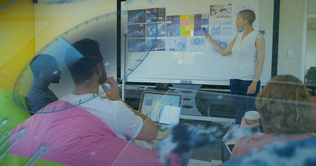 Innovative Team Meeting with Digital Presentation and Charts