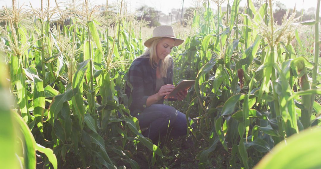 Female Farmer Using Digital Tablet in Corn Field - Free Images, Stock Photos and Pictures on Pikwizard.com