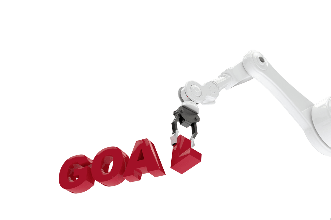 Robotic Arm Holding Goal Text on Transparent Background