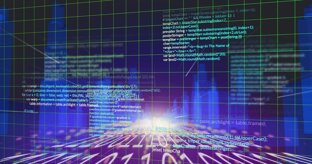 Futuristic Digital Data Process with City Skyline