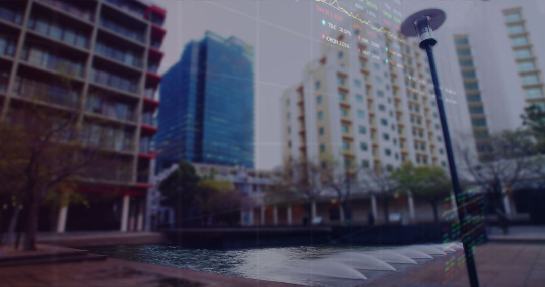 Financial Data Visualization Overlay on Urban Cityscape