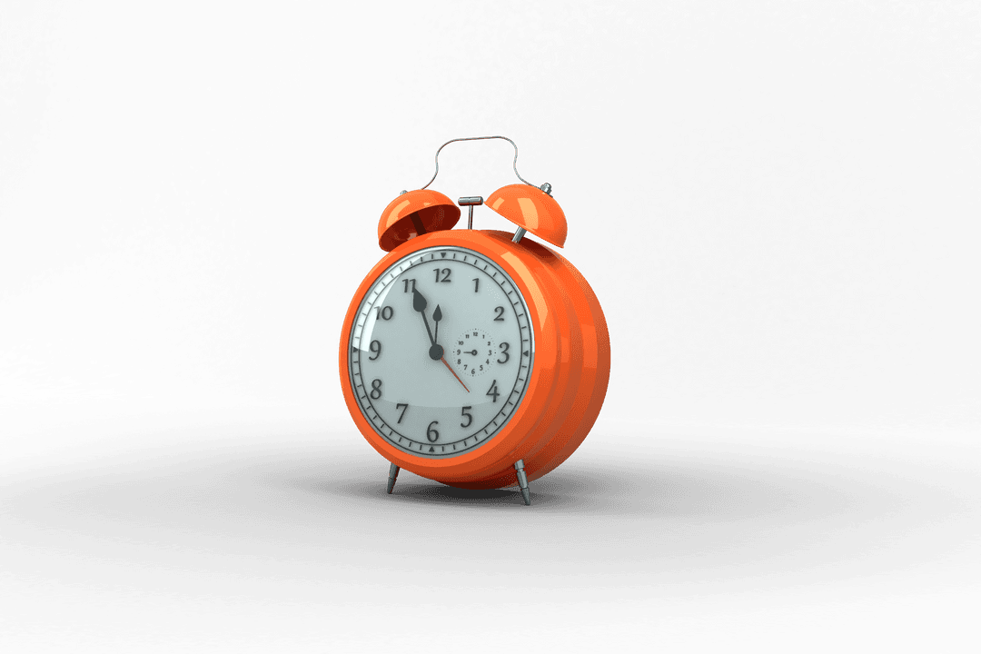 Orange Vintage Alarm Clock on Transparent Background