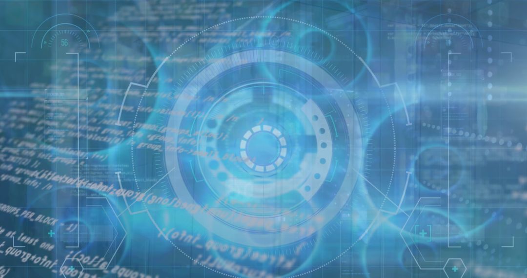 Futuristic HUD Interface with Scrolling Code and Focus Brackets