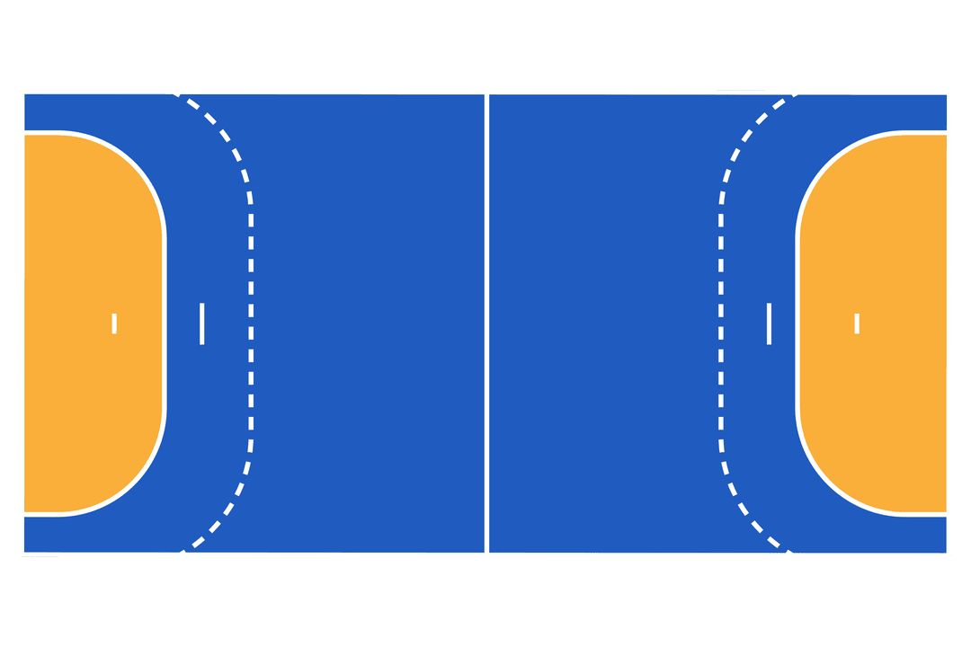 Overhead View of Transparent Blue Handball Court with Diagram Details