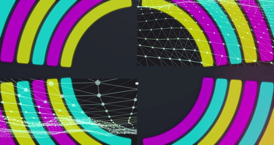 Abstract Data Processing with Neon Shapes on Dark Background