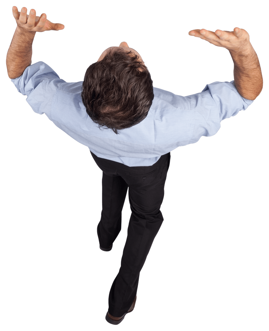 Transparent Businessman Celebrating Success with Arms Raised