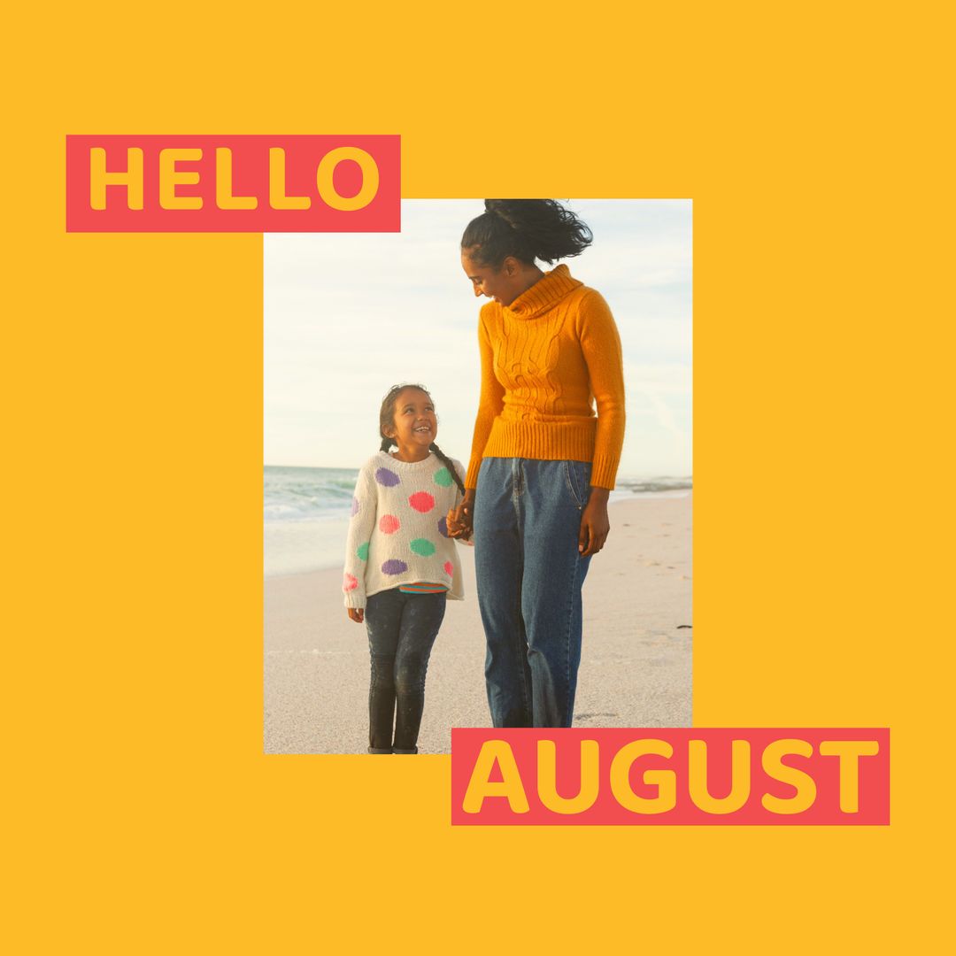Mother and Daughter Enjoy Beach Walk in August