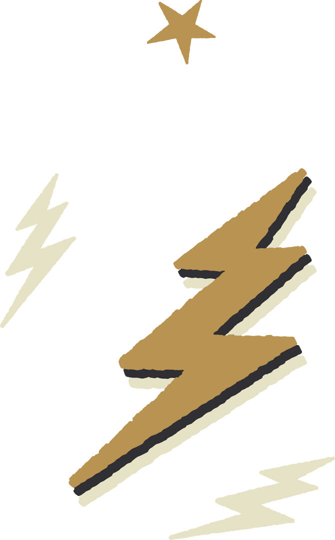 Stylized Lightning Bolts and Star on Transparent Abstract Icon Design