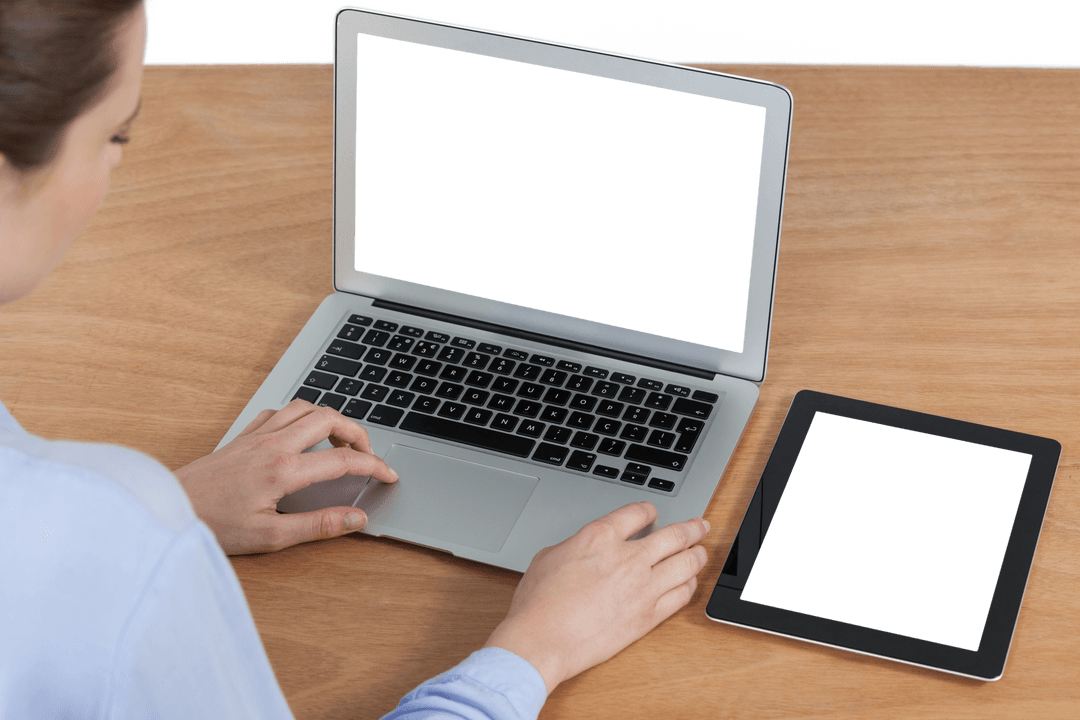 Transparent Laptop and Tablet Usage at Desk