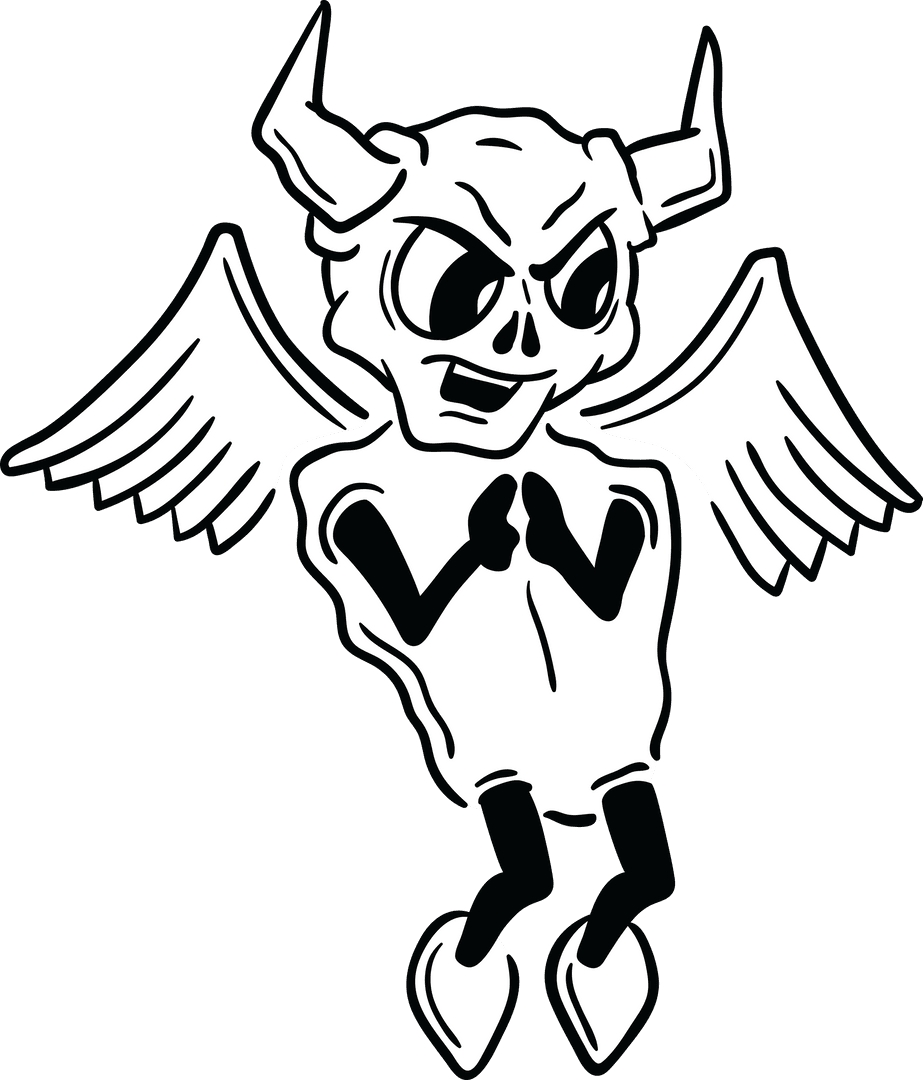 A Cartoon Devil with Transparent Wings Engaged in Menacing Display
