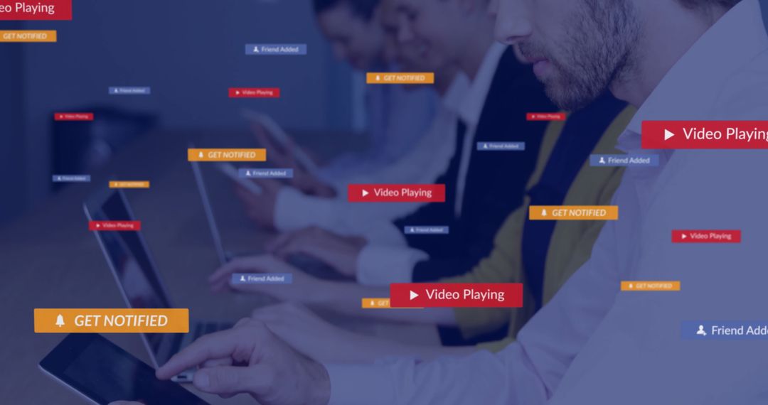 Social Media Notifications Over Business Team Using Tablets