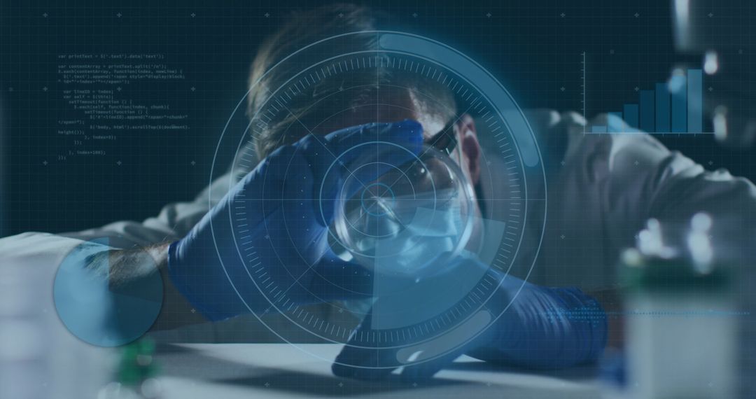 Scientist Analyzing Data with Digital Interface Overlay