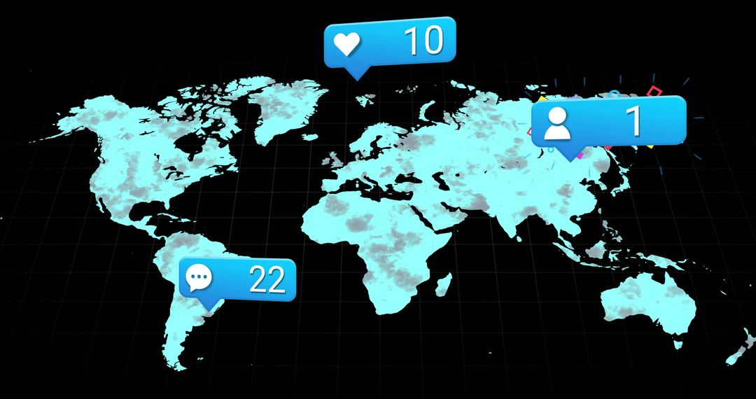 Global Connectivity Showing Likes and Interactions on Digital World Map