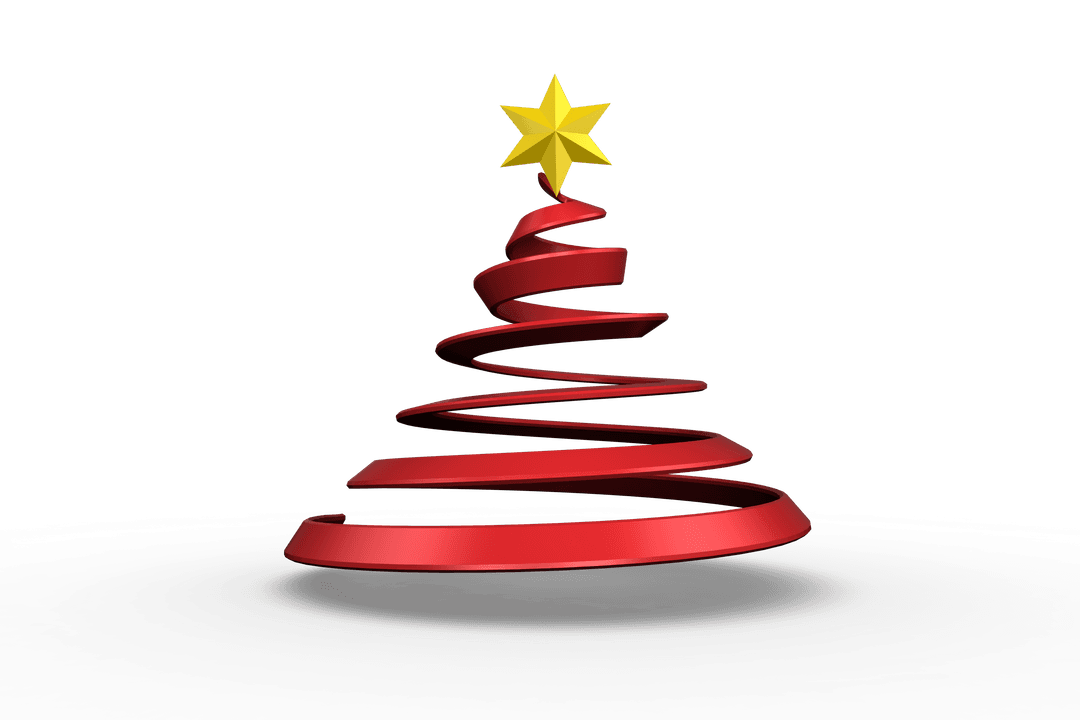 Minimalist Red Ribbon Christmas Tree on Transparent Background
