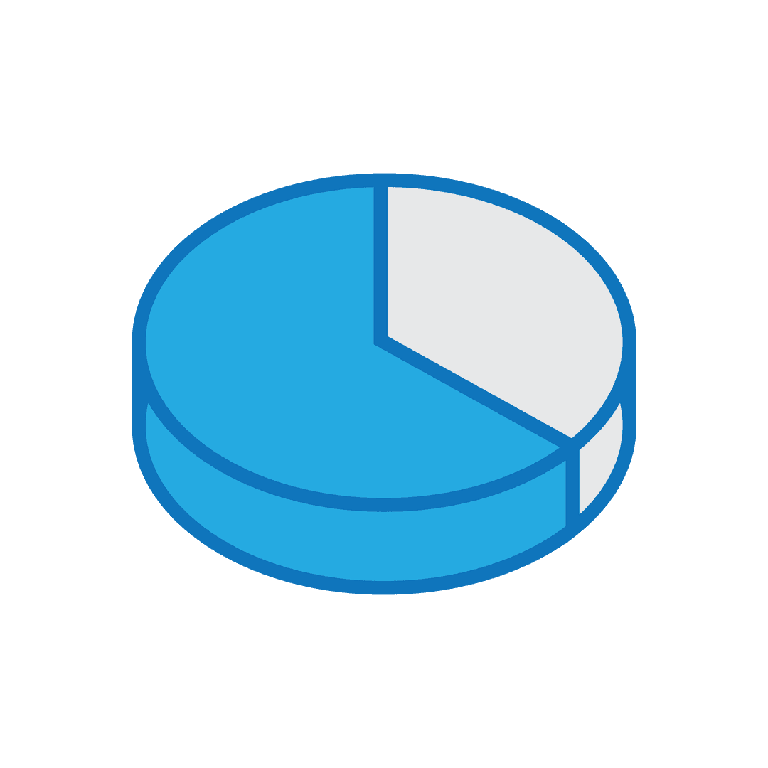 Isometric Blue Pie Chart Diagram on Transparent Background