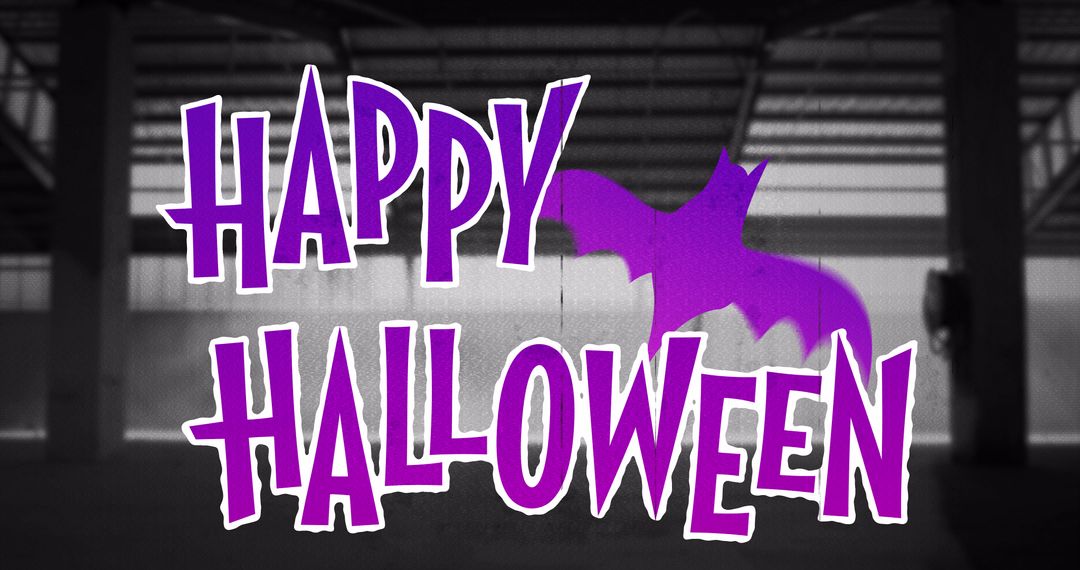 Vibrant Happy Halloween Text with Bat Silhouette