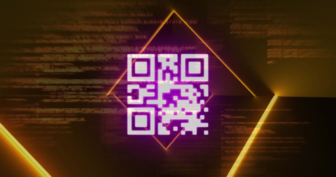 Glowing Purple QR Code Within Neon Diamond Frame