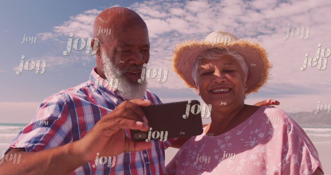 Happy Senior Couple Taking Selfie on Sunny Beach