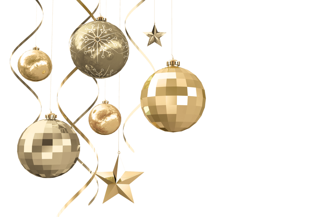 Transparent Gold Christmas Baubles Shining Brightly