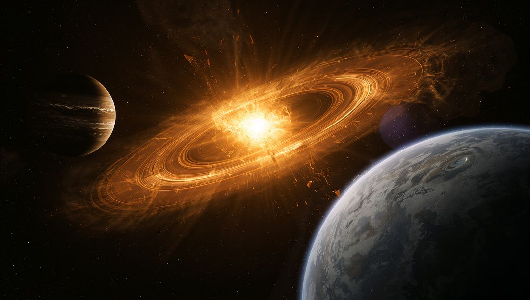 Spectacular Cosmic Explosion with Radiating Golden Rings