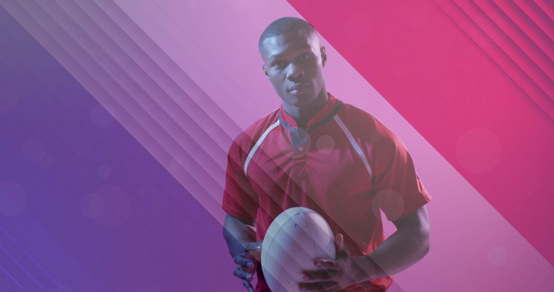 Rugby Player Against Gradient Color Scheme with French Flags