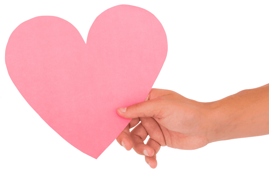 Hand Holding Pink Heart Symbol on Transparent Background
