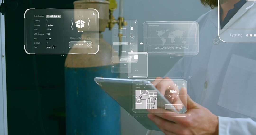 Digital Data Analysis by Scientist on Tablet in Laboratory Setting