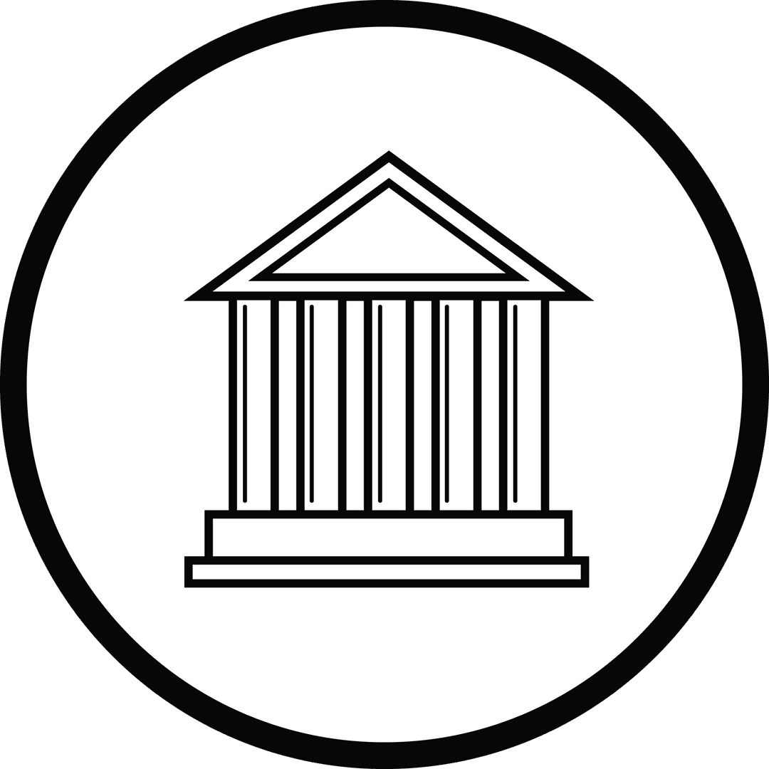 Classic Transparent Museum Icon in Black Circle Design
