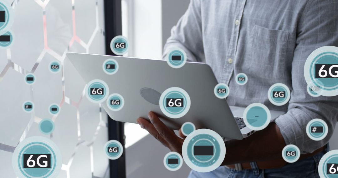 6G Technology Connectivity Concept with Man Using Laptop