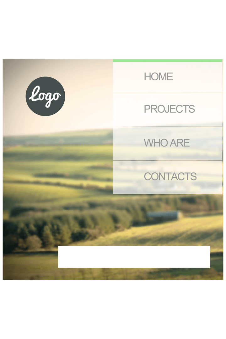 Transparent Website Interface Overlay on Scenic Countryside Background