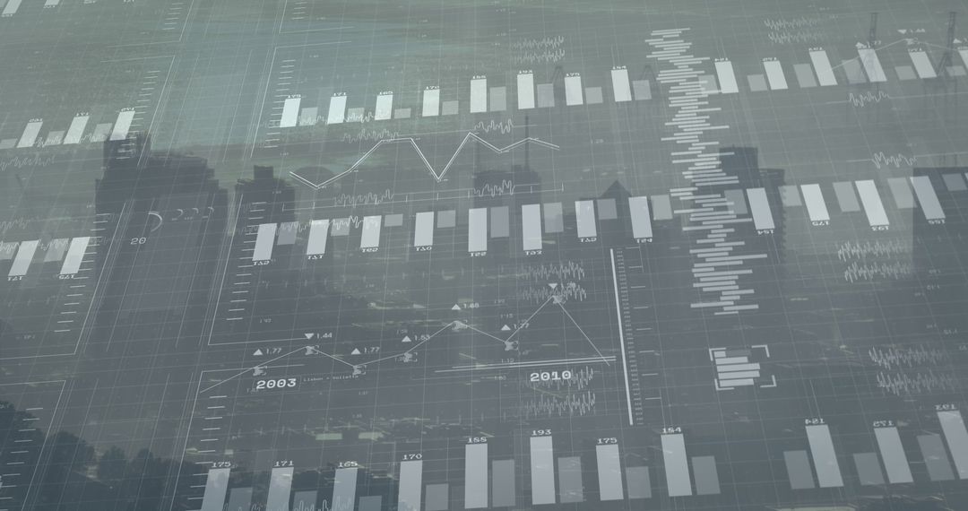 Abstract Financial Graphs Overlaid on Modern Cityscape