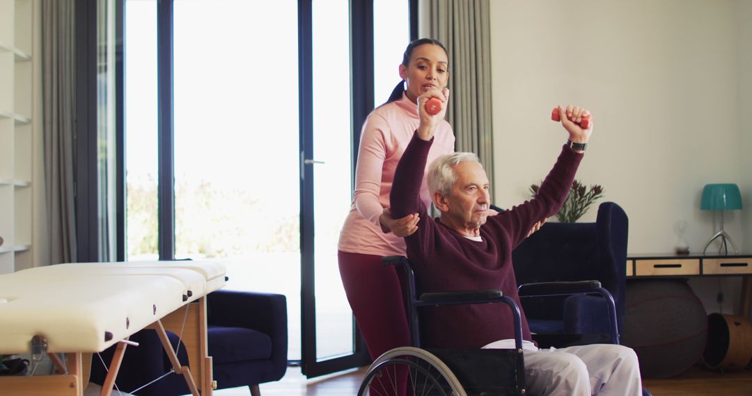 Physical Therapist Assisting Senior Man with Exercises at Home - Free Images, Stock Photos and Pictures on Pikwizard.com