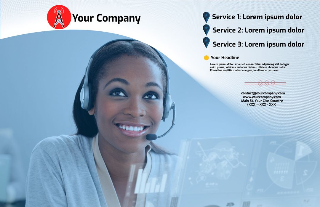 Smiling Customer Service Representative with Headset Providing Excellent Support - Download Free Stock Templates Pikwizard.com