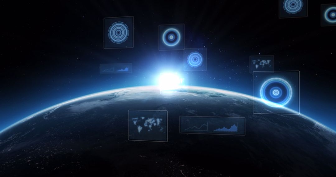 Digital Interface Definition Over Earth's Horizon with Glowing Light