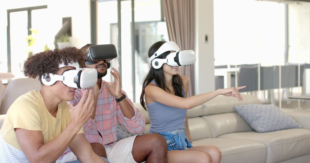 Diverse Friends Enjoying Virtual Reality Game at Home