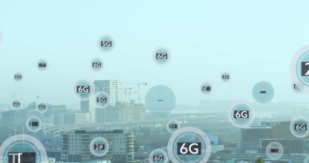 Futuristic Icons Overlay Modern Urban Skyline