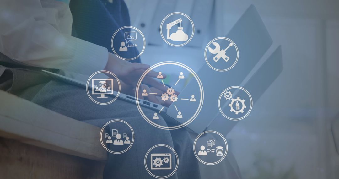 Digital Education Icons Overlay Modern Classroom Concept