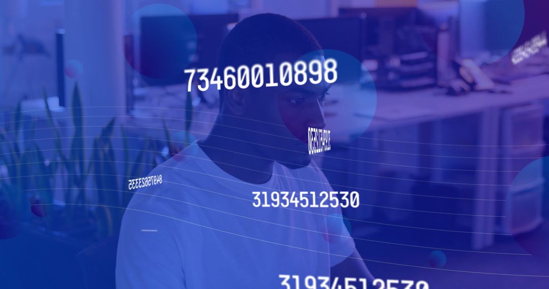 African American Man Analyzing Numbers in Digital Environment