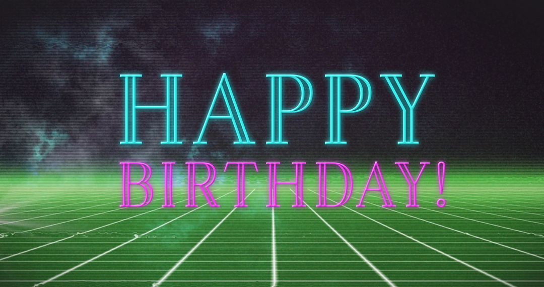 Neon Retro Futuristic Happy Birthday Greeting