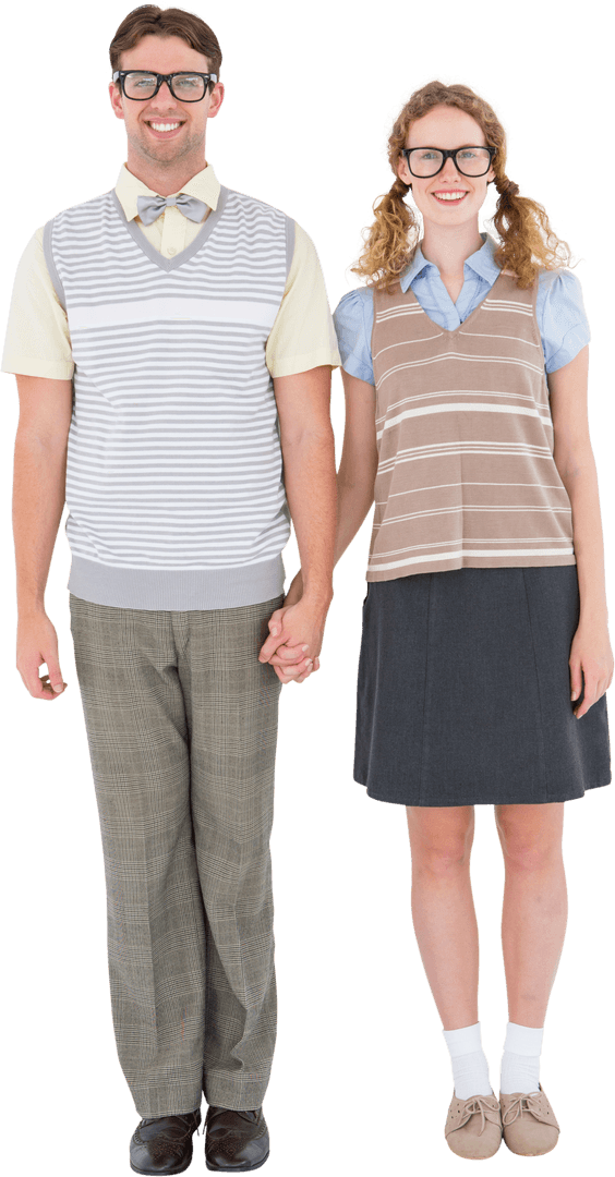Transparent Background Happy Hipster Couple Holding Hands