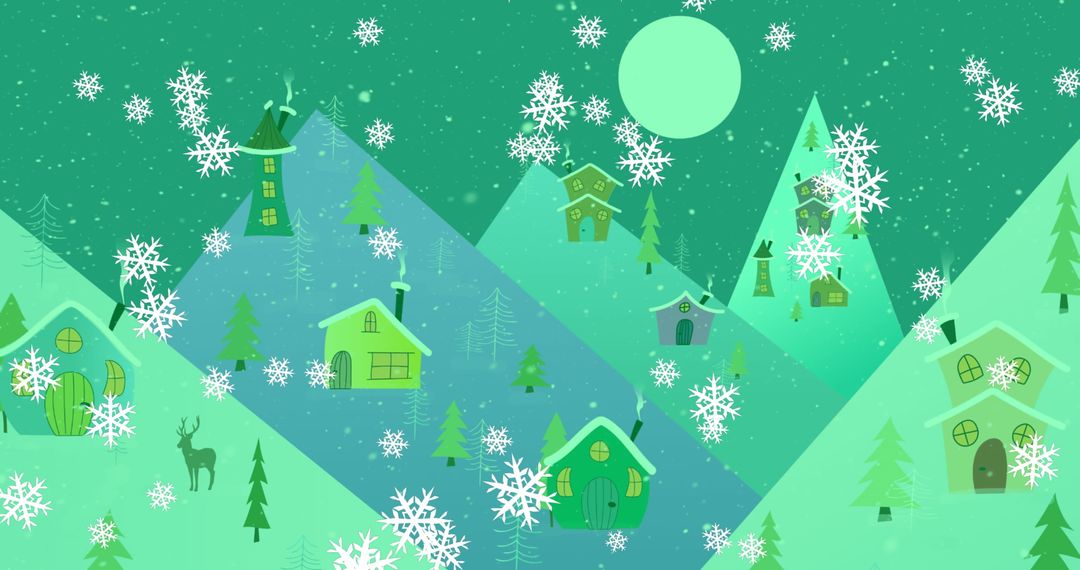 Winter Wonderland with Snow and Green Mountains