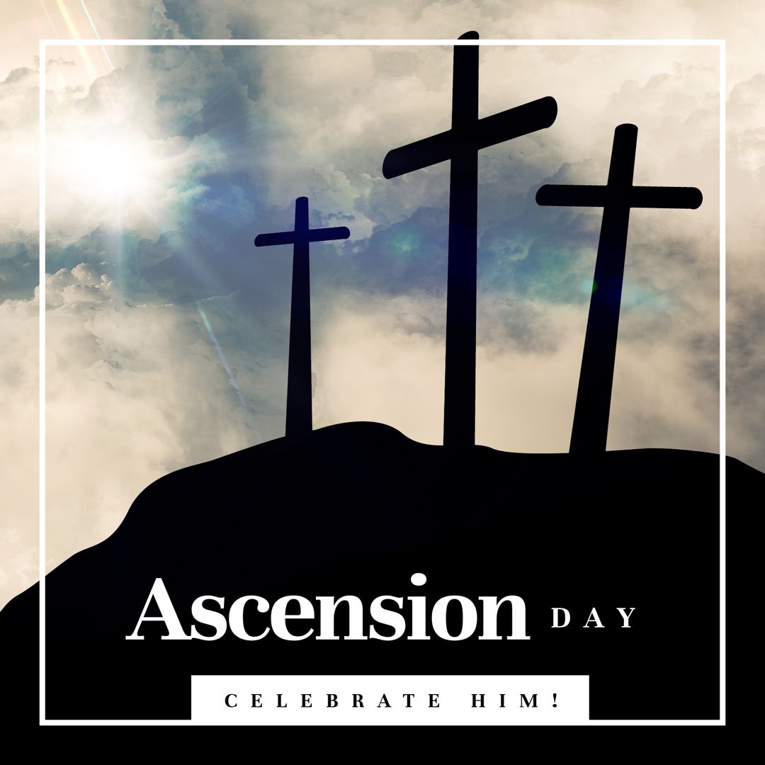 Ascension Day Silhouette Crosses on Hill with Cloudy Sky