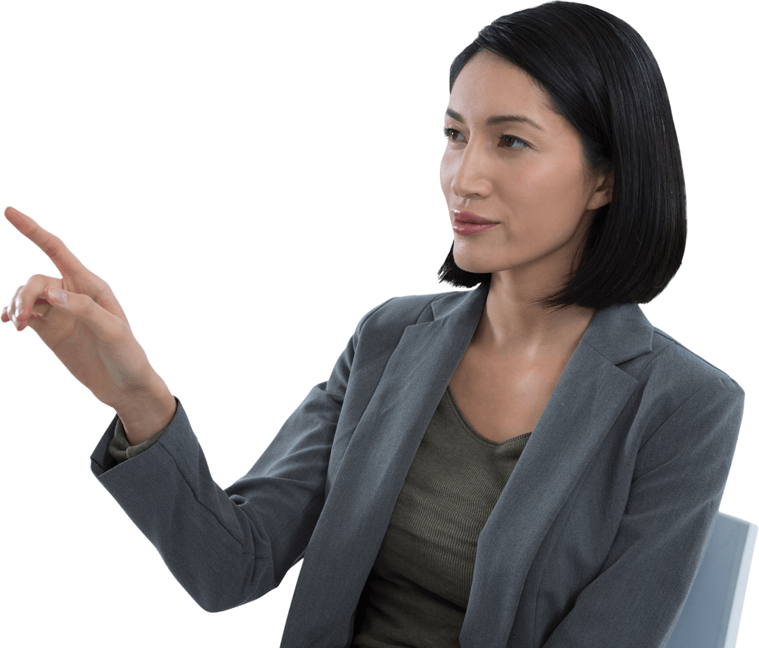 Transparent Background Businesswoman Using Virtual Screen