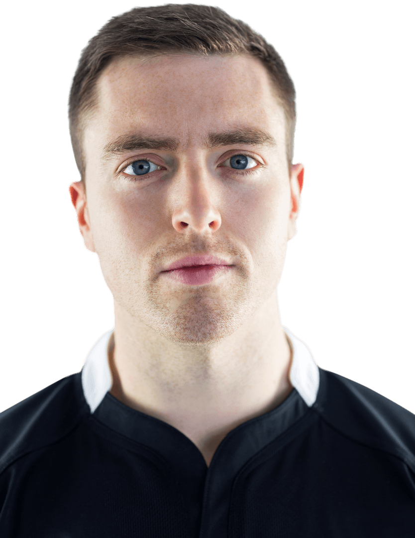 Close-Up of Frowning Rugby Player in Transparent Background