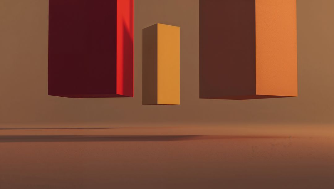 Floating Geometric Prisms in Warm Minimalist Scene