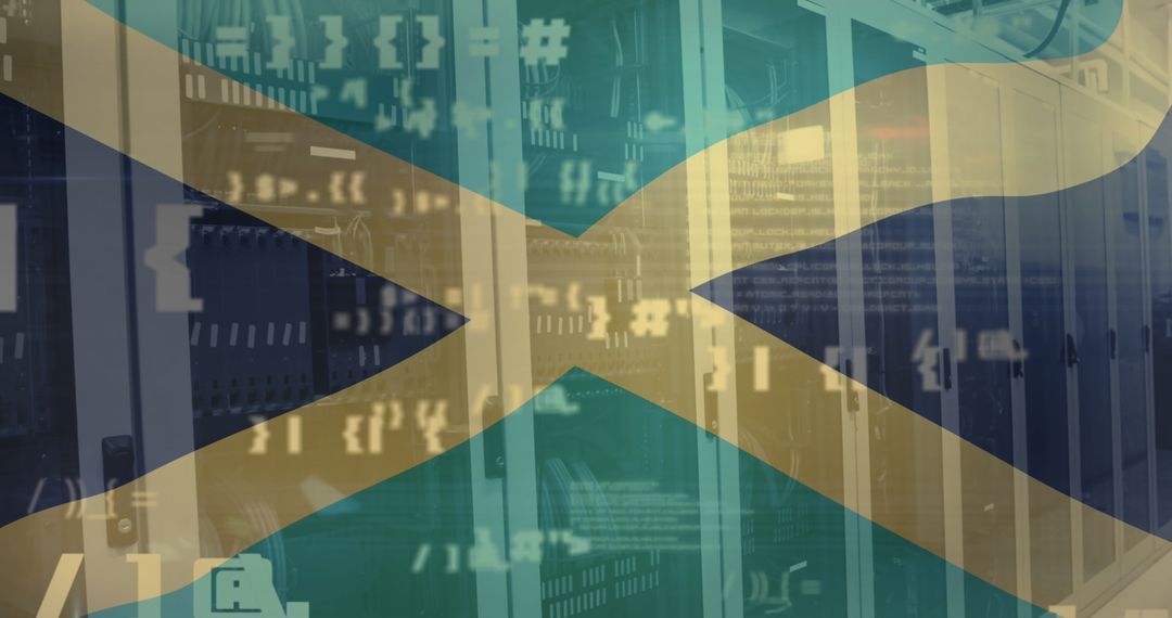 Jamaican Flag Overlaid on Technological Data Center Concept
